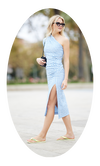Woman walking in a blue dress and yellow Havaianas Flip Flops